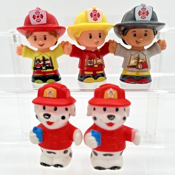 Fisher Price Little People Firefighter Girl Boy Dog Dalmatian lot of 5 Mattel - Picture 1 of 16